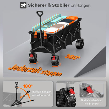 BTTN Bollerwagen faltbar XXXL, 300 L, 210 kg Traglast, schwarz