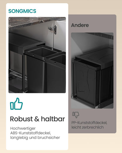 SONGMICS Mülltrennsystem für Unterschrank, 2 x 20 L, ausziehbar