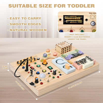 Joyreal Montessori Busy Board aus Holz, Motorikspielzeug mit 20 LEDs