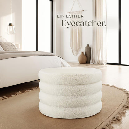 tectake® XL Scandi Stauraum Hocker Pouf – Bouclé Creme-weiss