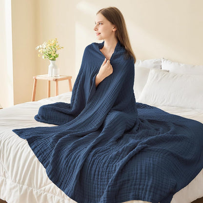 EMME Musselin-Decke 100% Baumwolle, 230 x 230 cm, Navy Blau