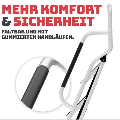 Sicherheitsleiter 3-Stufen klappbar mit Handlauf, Weiss – TÜV geprüft