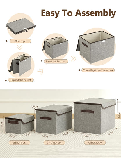Bagnizer Aufbewahrungsbox mit Deckel, 3er Set, faltbar, Weiss & Beige