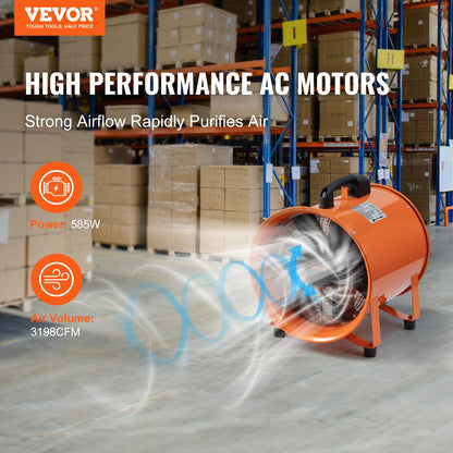 VEVOR Bauventilator 367W Axiallüfter Industrielüfter mit 10m Schlauch