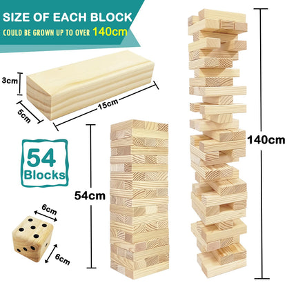 JacJoe All Pro Jumbo Holz-Stapelspiel mit Würfeln und Tragetasche