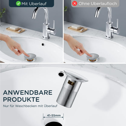 FORIOUS Waschtischarmatur hoch mit Ablaufgarnitur, Edelstahl, 360°