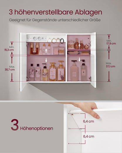 VASAGLE Kailyn Spiegelschrank mit LED-Beleuchtung, weiss