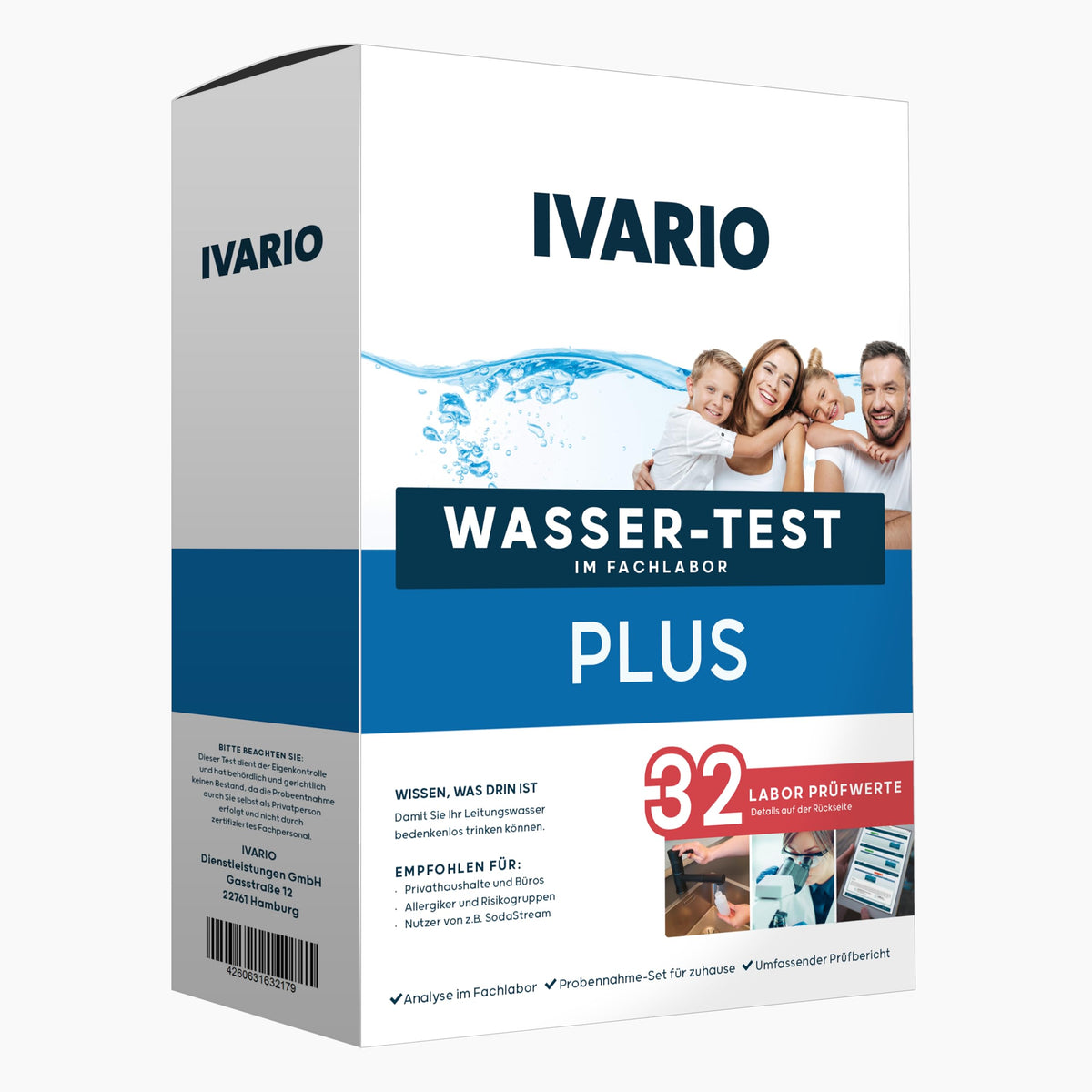 IVARIO Plus Labor-Wassertest-Set für Trink- und Leitungswasser, Testset zur Wasserprobenahme für das Fachlabor