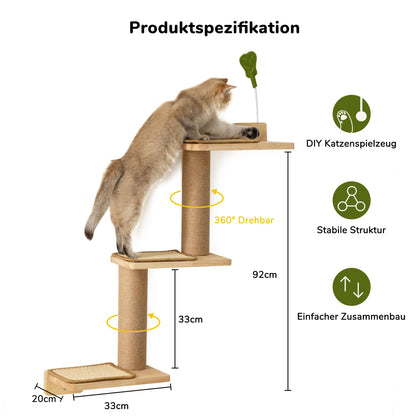 FUKUMARU Katzen Kletterwand CP06, Wandregal aus massivem Gummiholz