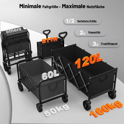 BTTN Bollerwagen faltbar 120 L, belastbar bis 160 kg, schwarz