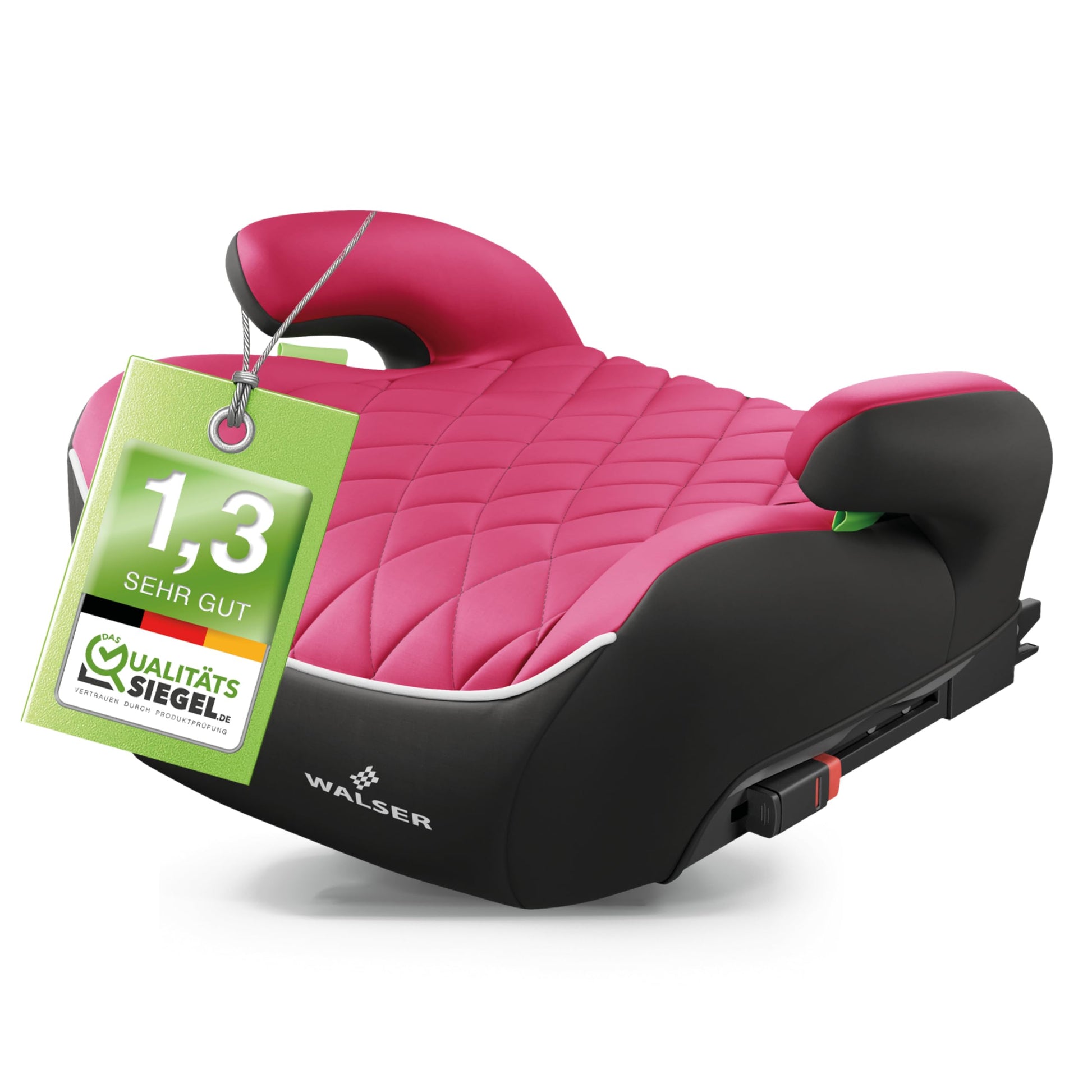 WALSER Andy Kindersitzerhöhung Auto ISOFIX i-Size R129 - Schwarz/Pink. Schwarz-pinkfarben, gepolstert für sicheren Kindertransport.