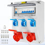 Warmfay Wandverteiler Baustromverteiler 3x 230V CEE 16A/32A FI/LS IP67. Graues Gehäuse, sichert Baustellen-Strom mit FI/LS Personenschutz (IP67).