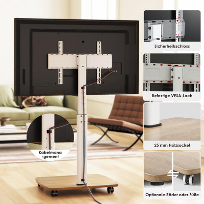 AOKCOS TV Bodenständer Rollbar mit Holzregal für 43-75 Zoll