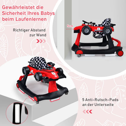 COSTWAY 4 in 1 Lauflernhilfe Gehfrei Autoförmig – Rot