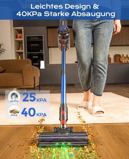 Ivormentico Akku-Staubsauger kabellos 40 KPA 450 W, grüne LED, Blau