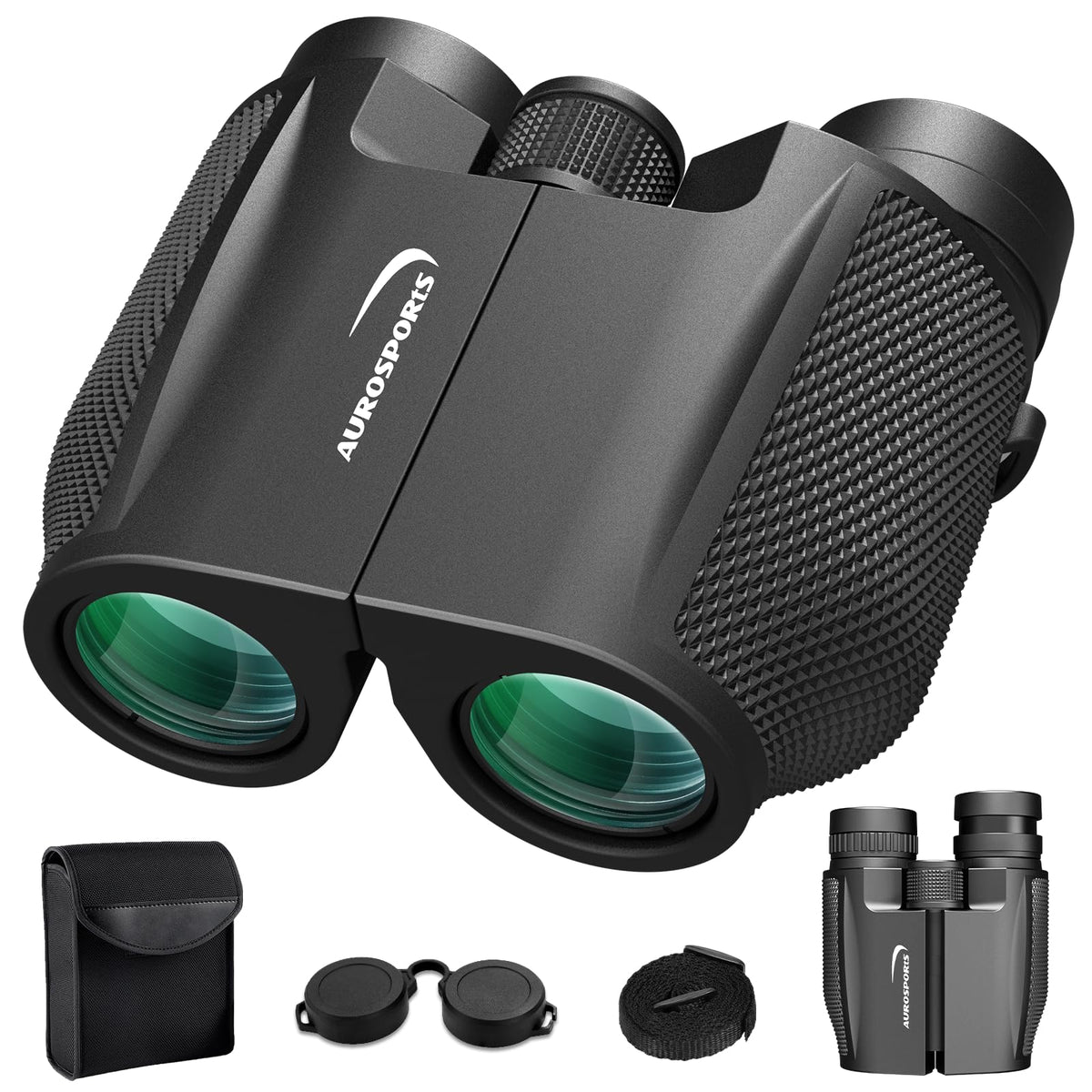 Aurosports 12x32 Fernglas Kompakt für Erwachsene und Kinder, faltbar mit Anti-Rutsch-Griff