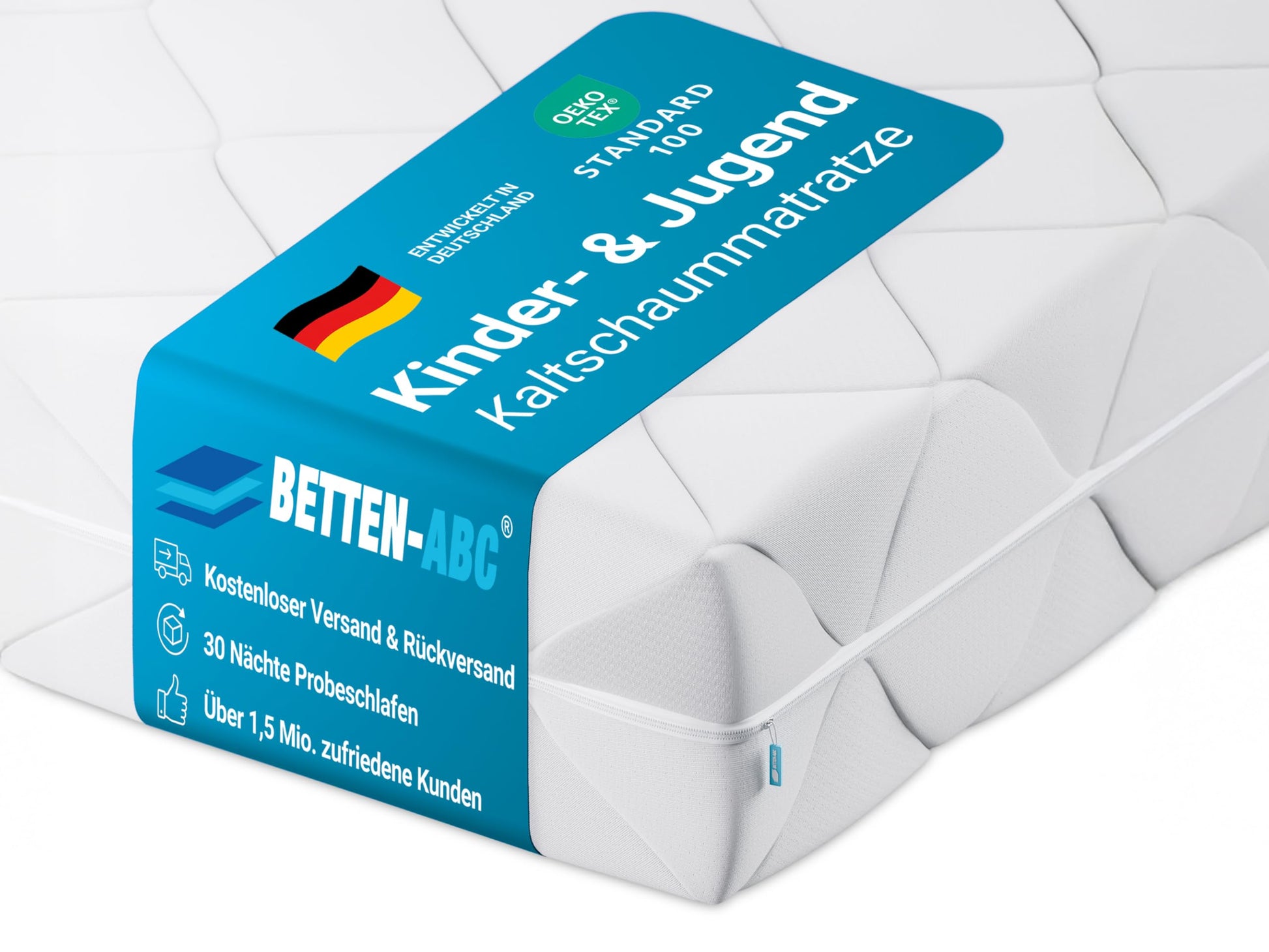 Betten-ABC Jugendmatratze 90x200 cm - Spezial Härtegrad: Weiße Matratze, stützt den Körper Jugendlicher im Schlaf.