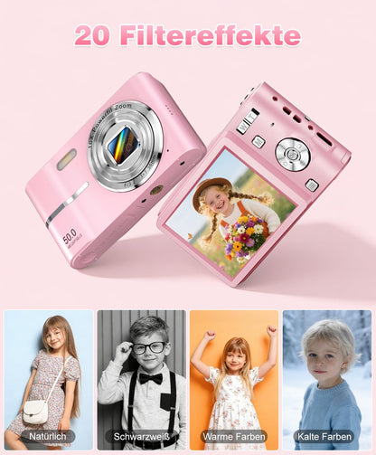 EJXHKNF M03 Digitalkamera 50MP Kompaktkamera 1080P mit 16x Zoom, Rosa