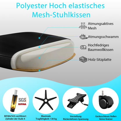 Milacyee Ergonomischer Bürostuhl M01 mit 4D-Lendenstütze, Schwarz