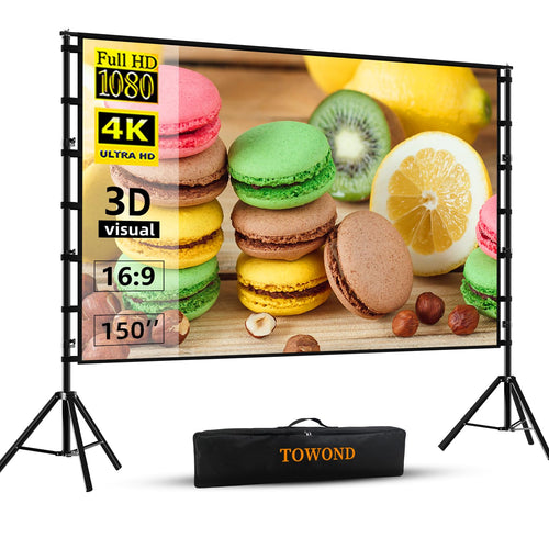 Towond Projektor-Leinwand mit Ständer Tragbar HD - 150 Zoll 16:9. Weiße 150" 16:9 Projektionsfläche auf Stativ zur HD-Projektion.