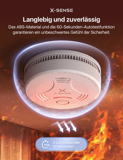 X-Sense Rauchmelder SD11, 10-Jahres-Batterie, Magnethalterung, 2er Set