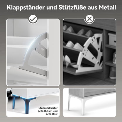 Dripex Schuhschrank weiss, 2 Flip-Schubladen, schmal