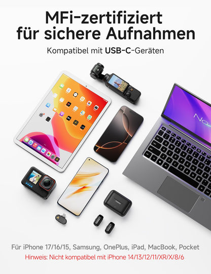 MAONO Wave T1 Mini Kabelloses Lavalier-Mikrofon mit USB-C