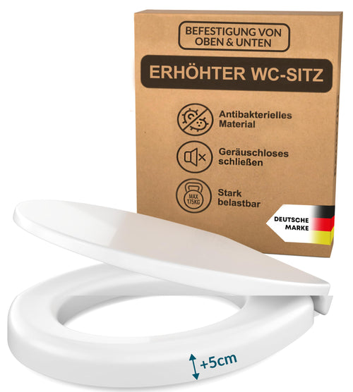BenaVita Premium WC Sitzerhöhung 5 cm - Duroplast Absenkautomatik: Weiße, 5cm hohe Sitzerhöhung aus Duroplast. Erleichtert Aufstehen; Absenkautomatik schließt sanft.