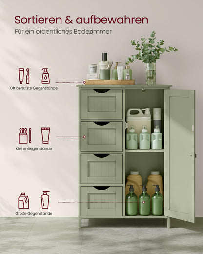 VASAGLE Badschrank schmal mit Schubladen Tür - Lorbeergrün LHC041C02