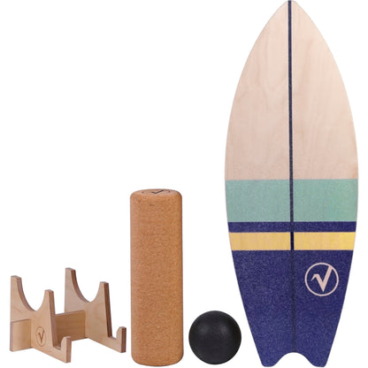 valuents Balance Board Surfboard Holz inkl. Rolle. Surfbrettförmiges Holzbrett mit Zylinderrolle. Fördert Gleichgewicht und Koordination.