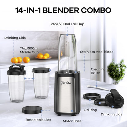 Ganiza GB06 Standmixer 900W Smoothie Maker mit 3 Mixbechern
