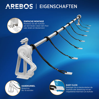 Arebos Poolaufroller AR-HE-PA16 für Solar- und Poolplanen