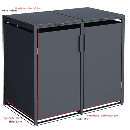 DEGAMO MÜNCHEN Mülltonnenbox 2x 120L Stahl Anthrazit