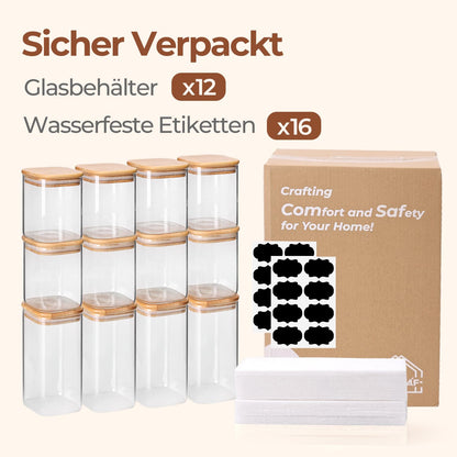 ComSaf Vorratsgläser mit Deckel luftdicht 12er Set 600ml/1L