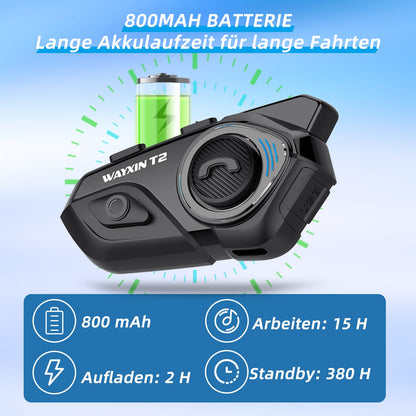 WAYXIN T2 Motorrad-Headset mit Gegensprechanlage, 2er-Set