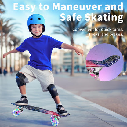 BELEEV Kinder Skateboard 22 Zoll Mini Cruiser mit LED-Leuchtrollen