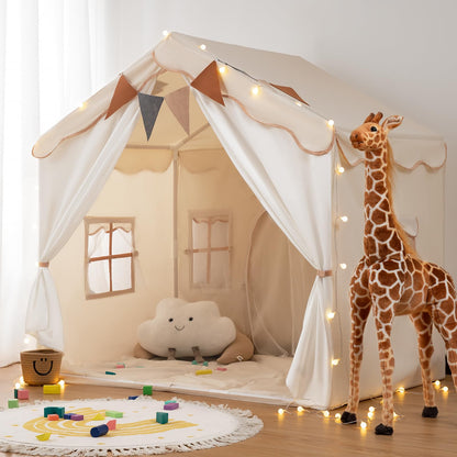 besrey 2 IN 1 Kinderzelt – Spielhaus beige mit Lichtern. Beiges Zelt/Spielhaus mit Lichtern für vielseitiges Kinderspiel.