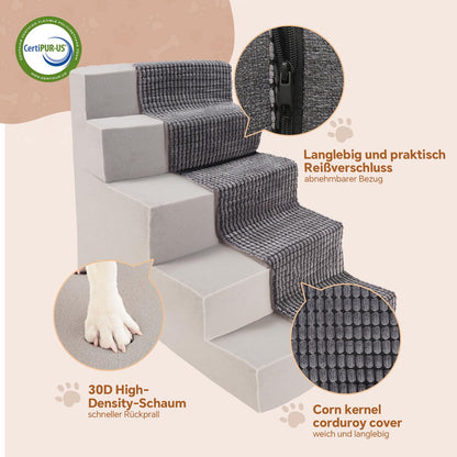 Sytopia Hundetreppe Bett 5 Stufen für grosse Hunde - 57cm Grau
