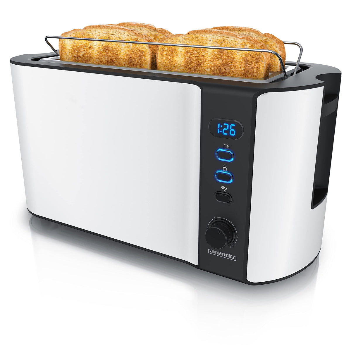 Arendo Frukost Langschlitz-Toaster 4 Scheiben Edelstahl weiss matt mit Brötchenaufsatz