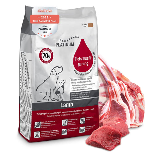 PLATINUM Adult Lamb Hundetrockenfutter 5 kg aus Fleischsaftgarung, für kleine und grosse Hunde
