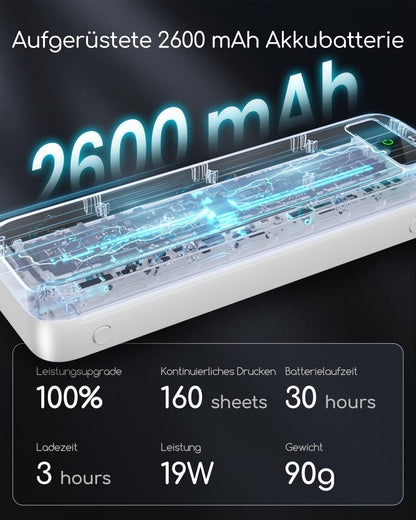 TATTMUSE A285M Mobiler Thermodrucker A4 mit Bluetooth, Weiss