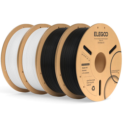 ELEGOO PLA+ 3D-Drucker Filament 1.75mm Schwarz Weiss, 4 Spulen à 1 kg, Pappspulen