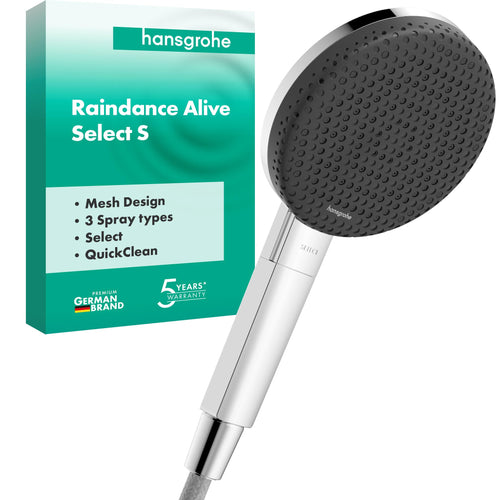 hansgrohe Raindance Alive Select S Handbrause 3 Strahlarten Chrom. Runde Chrom-Duschbrause zum Duschen mit 3 wählbaren Strahlarten.