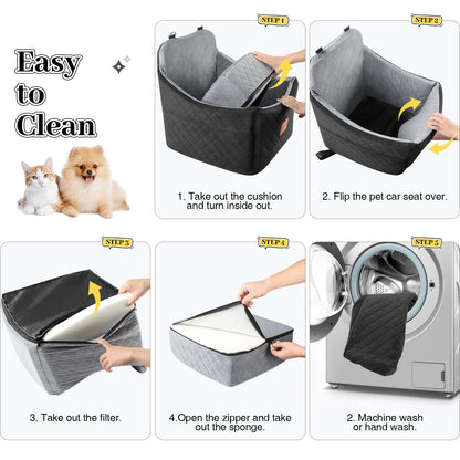 INDYBUD Hunde Autositz Erhöhter Memory-Schaum Sitz - Mittel, Schwarz Grau