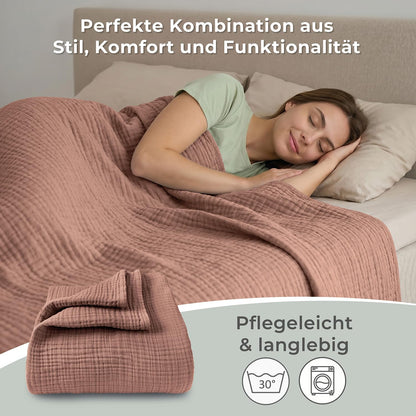 LAYNENBURG Musselin Tagesdecke 150x200 cm, 100% Baumwolle, Mokka