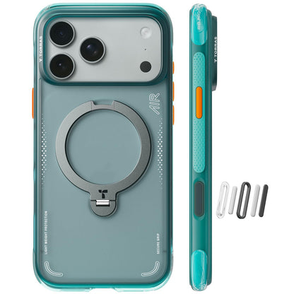 TORRAS Ostand Q3 Air Hülle iPhone 17 Pro mit Ständer - Gletscher Blau. Gletscherblaue Hülle schützt, Ständer für Freihand.