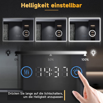 SONNI LED Lichtspiegel 100x60cm - 3 Lichtfarben, Uhr, Vergrösserung