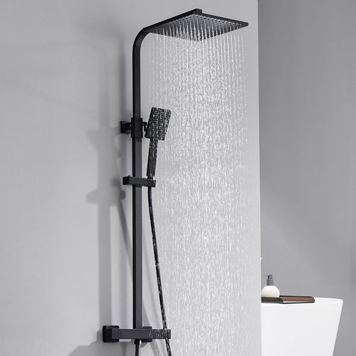 Auralum Regendusche System Thermostat Schwarz Quadrat 25x25cm: Schwarz, quadratisches Duschsystem; reguliert Wassertemp.