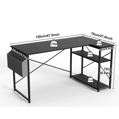 BEXEVUE Gaming Ecktisch 120x70 cm - Umkehrbar, Schwarz