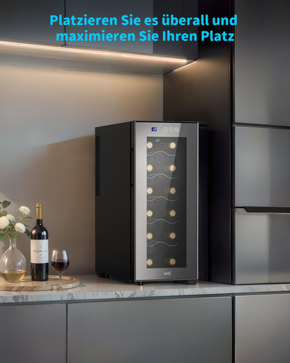 WIE Weinkühlschrank 12 Flaschen 33 Liter, 1 Zone mit Glastür